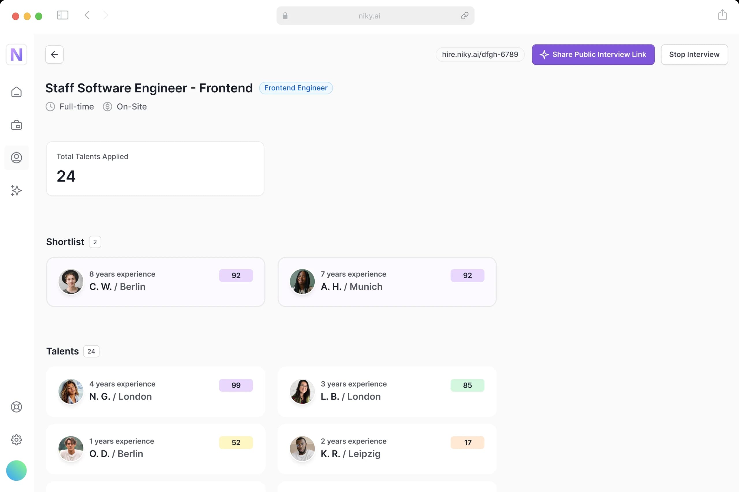 Niky hiring dashboard