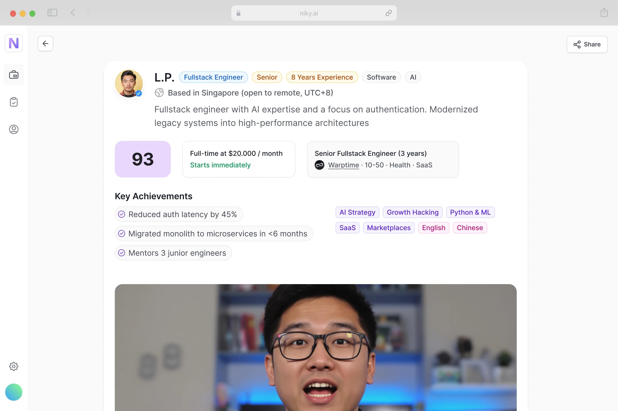 Niky scoring screen for hiring managers